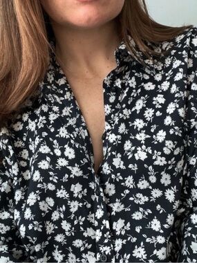 Vintage Ralph Lauren SZ 2X Black Button-Down Shirt Cream Floral Print